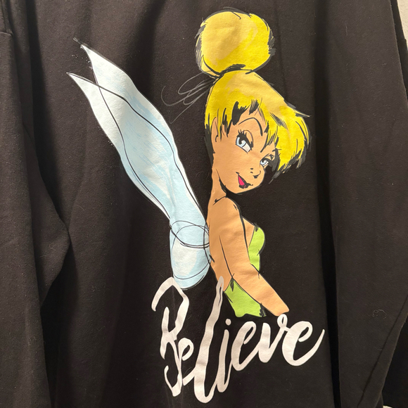 Tinker Bell Believe Hoodie Black Size 2x Brand Disney Soft Fabric Lightweight - Picture 2 of 9